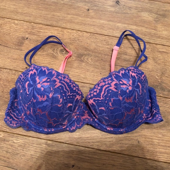 PINK Victoria's Secret Other - Blue and pink lace PINK push-up bra 34c